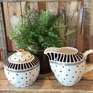 Black and White Polka Dot Creamer and Sugar Set